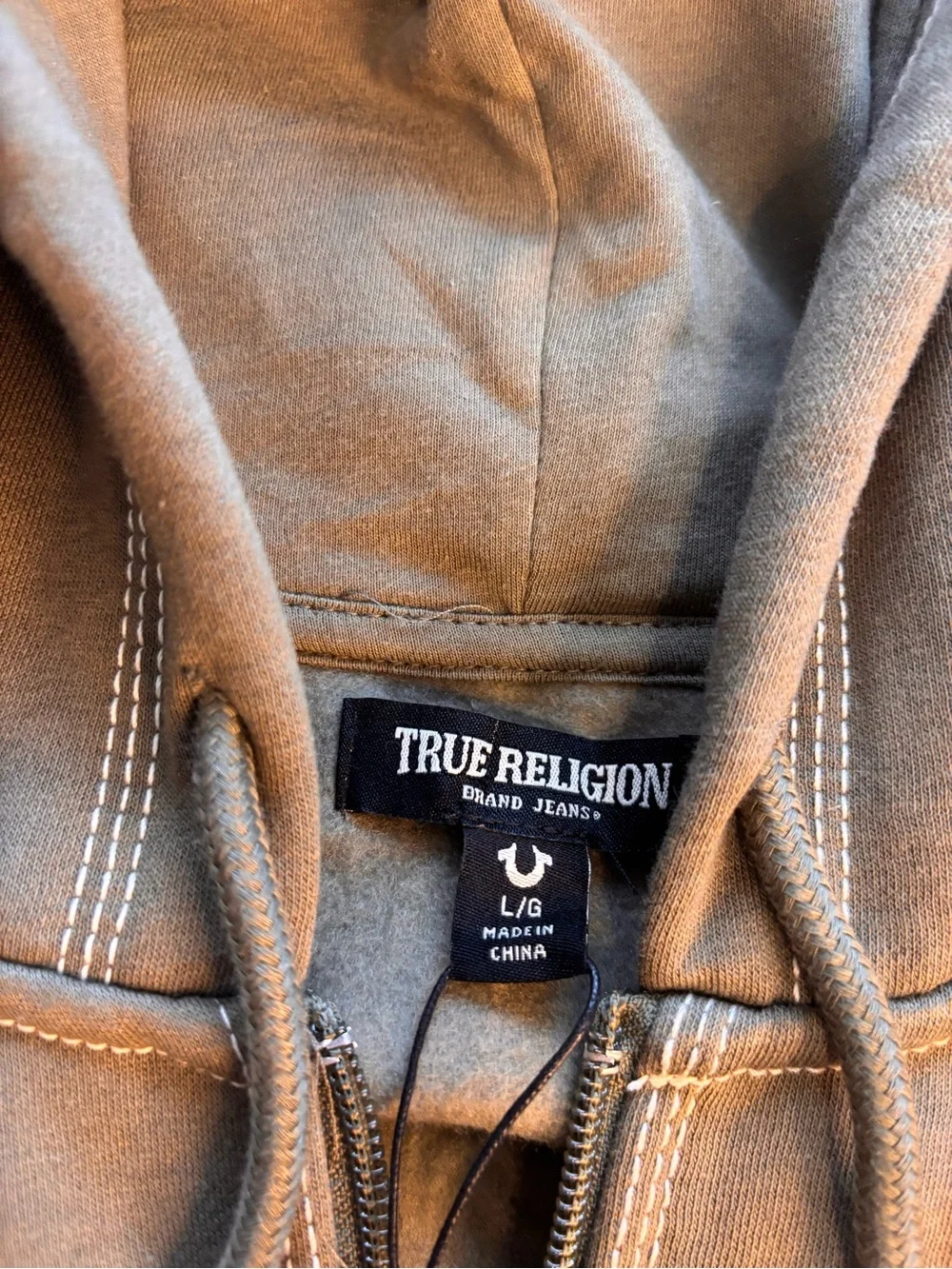True Religion Olive Green Full-Zip Hooded Sweatshirt